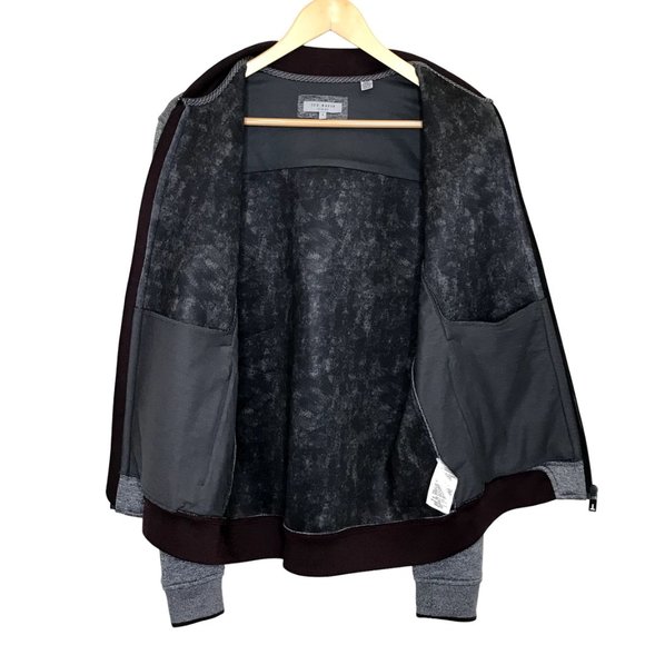SOLD Ted Baker Gray Front Zip Jacket With Burgundy Trim Size 4 EUC - Picture 8 of 12